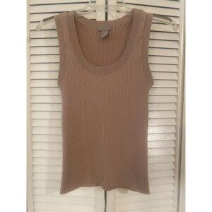 H&M Tan Mauve Rib Knit Sweater Vest Sz M Crop Top Fitted Minimalist Career